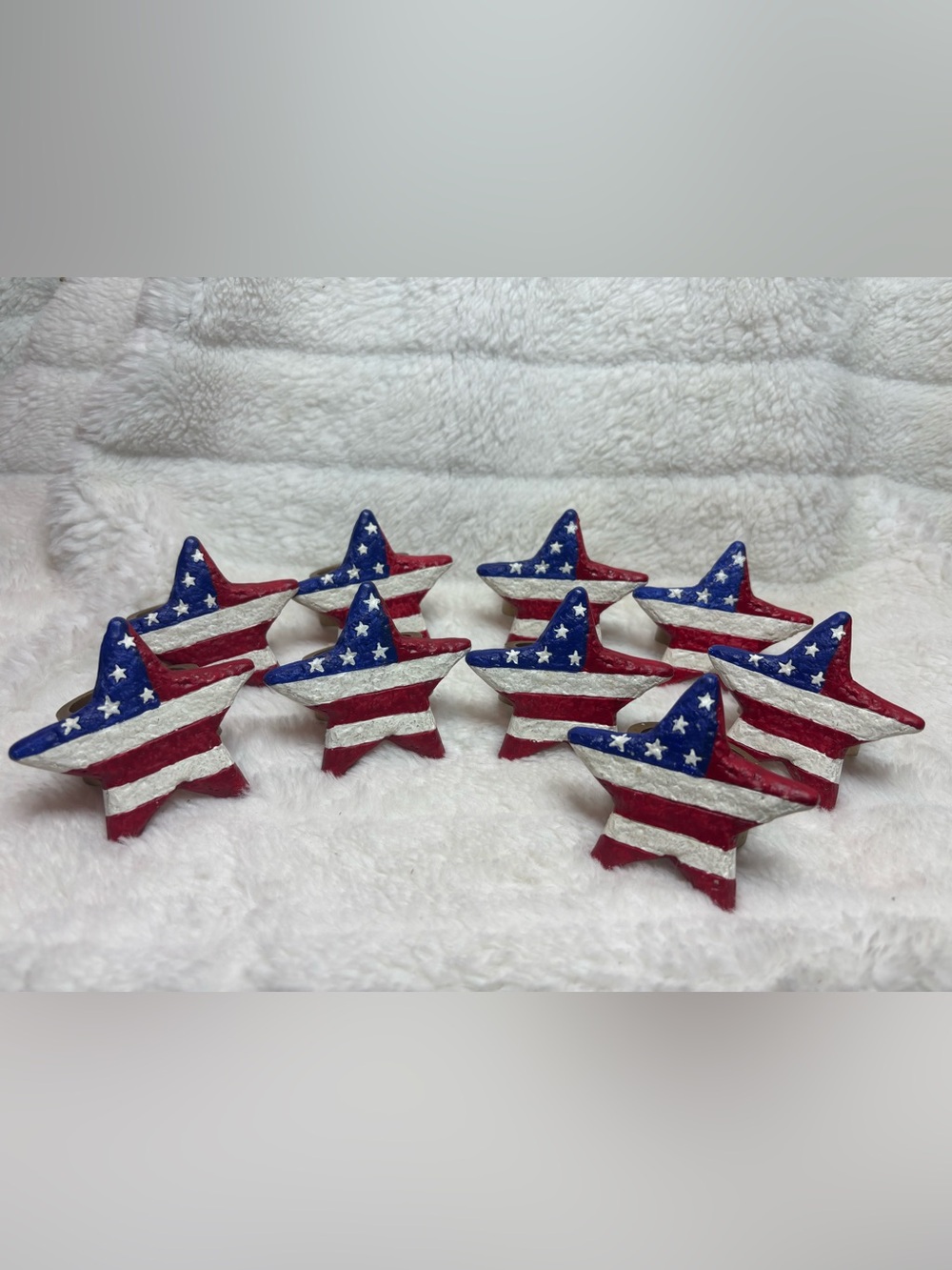 USA American Flag Napkin Rings Set Of 9 Clay Stars Stripes